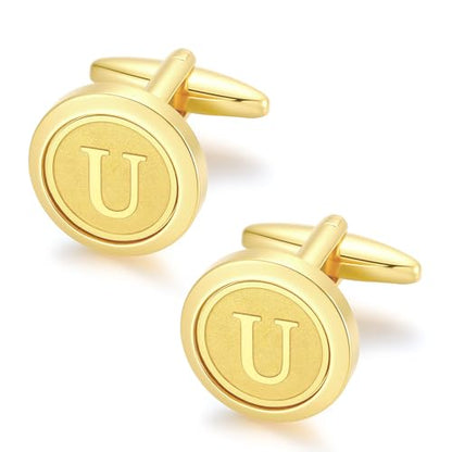 GWD Initial Cufflinks for Men Classic Cuff links Mens Letter Shirts CuffLinks Wedding Gift - color: U
