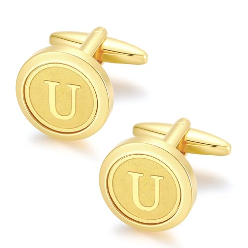 GWD Initial Cufflinks for Men Classic Cuff links Mens Letter Shirts CuffLinks Wedding Gift - color: U