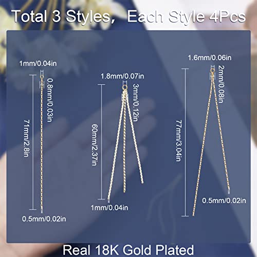 SUNNYCLUE 1 Box 12Pcs 3 Style Real 18K Gold Plated Earring Findings Brass Tassel Chain Earring Chains Long Chain Tassel Big Charm for Jewelry Making Accessories Women Adults DIY Dangle Earrings Craft - color: 12pcs 3 Style Real 18k Gold Plated Earring Fin