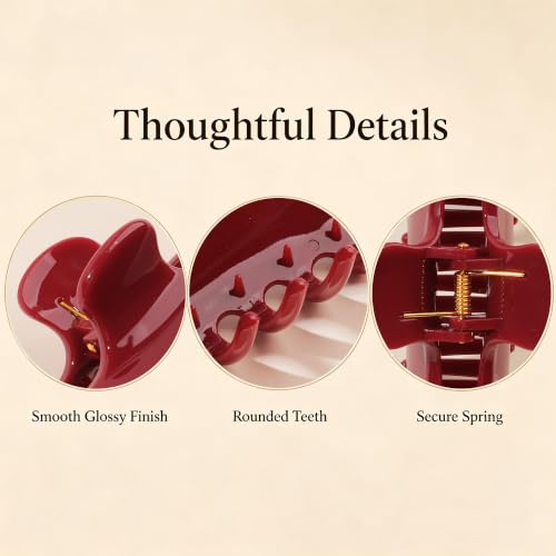 Ivyu 4-Inch Large Rounded Rectangle Hair Claw Clip for Women, Strong Hold | Smooth rounded teeth and a strong spring provide a secure hold for full updos on fine to medium hair. - color: Red