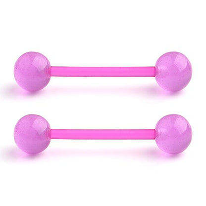 14G 16mm Glow in The Dark Flexible Acrylic Straight Tongue Nipple Ring Retainer Piercing - color: 2PCS - Pueple