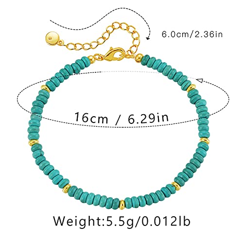 Dainty Gold Bracelets for Women, 18 Gold Plated Adjustable Evil Eye/Butterfly/Beaded/Pearl/Heart/Turquoise Handmade Bracelet for Women - style: Turquoise