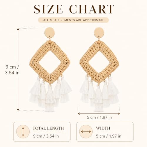Handmade Raffia Rattan Bohemian Dangle Earrings for Women, Woven Rattan Round Drop Dangle Earrings Beach Jewelry - color: Tassel