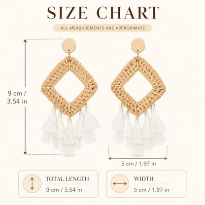 Handmade Raffia Rattan Bohemian Dangle Earrings for Women, Woven Rattan Round Drop Dangle Earrings Beach Jewelry - color: Tassel