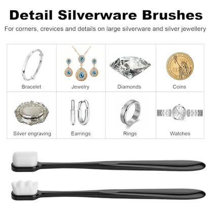 Silver Cleaning Kit with Ultra-Soft Brushes & Polish Cloths – Tarnish Removal for Antique Jewelry, Sterling Silverware, Cutlery & Plateware – Safe for Gold, Diamonds, Platinum, Gemstones & Coins