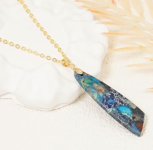 Nature Stone Necklaces for Women Boho Pendant Necklace 18K Gold Chain Necklaces - color: Blue Gold