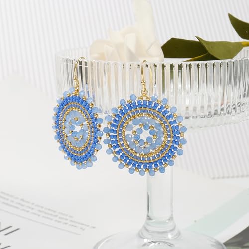 Colorful Summer Beaded Earrings For Women Crystals Glass Bead Dangle Drop Bohemia Earrings Statement Earrings For Women - color: Blue
