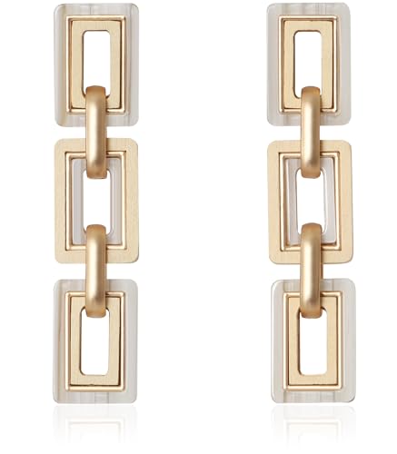 Ozel - Natural Wooden Acrylic Boho Drop Dangle Earrings for Women - Geometric Statement Jewellery - Brown, Black, Magent Red, Olive Green, White beige - color: 3Square_White beige
