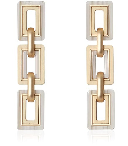 Ozel - Natural Wooden Acrylic Boho Drop Dangle Earrings for Women - Geometric Statement Jewellery - Brown, Black, Magent Red, Olive Green, White beige - color: 3Square_White beige
