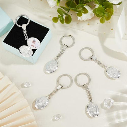 SUPERFINDINGS 5Pcs Locket Keychains Brass Memory Photo Locket Keychain Oval Flower Locket Keychains for Bag Hat Key - color: Silver