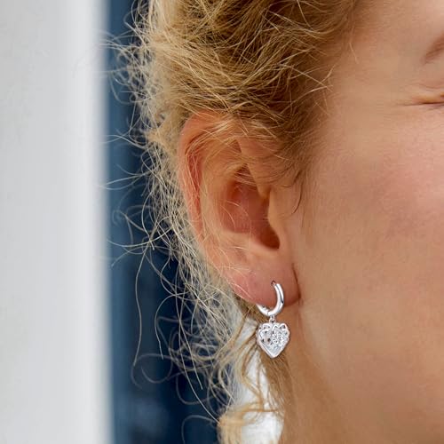 Sterling Silver Dangle Hoop Earrings Charms CZ Love Knot with Heart Shap Hypoallergenic White Gold Plated Fashion Jewelry Dainty Birthday Gift