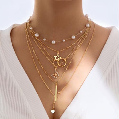 46Pcs Gold Jewelry Set for Women with 5 Necklace, 12 Bracelet, 5 Hoop Earrings, 15 Stud Earrings and 9 Rings Jewelry Set For Gifts for Women. - style: Gold Jewelry Set -K