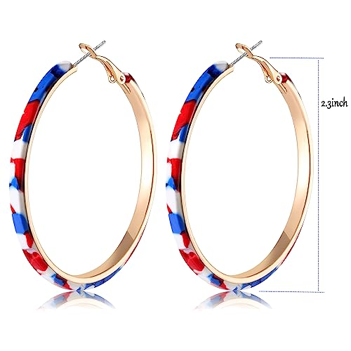 Acrylic Earrings Lightweight Hoop Earrings Statement Resin Drop Dangle Stud Earrings Fashion Jewelry For Women - color: Red White Blue