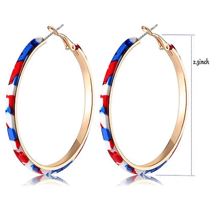 Acrylic Earrings Lightweight Hoop Earrings Statement Resin Drop Dangle Stud Earrings Fashion Jewelry For Women - color: Red White Blue