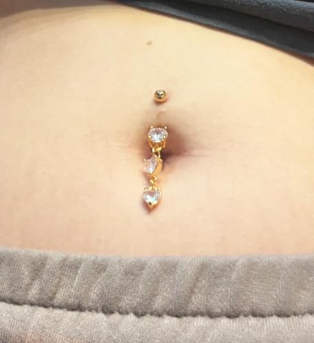 MODRSA Gold Belly Button Ring Dangle Belly Rings Silver Pink Dangling Dangly Belly Button Piercing Hypoallergenic Surgical Steel Opal Butterfly Navel Rings for Women Cute Dainty Navel Jewelry - color: A42-3pcs dangle- gold
