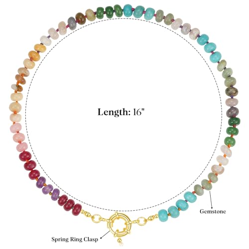 KissYan Beaded Gemstone Necklaces for Women | Colorful Bead Natural Stone Choker with 14K Gold Plated Spring Ring Clasp, Handmade Knot Jewelry for Summer Beach - color: A-Rainbow
