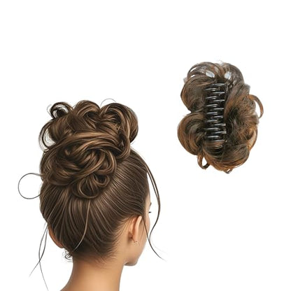 Brown Curly Messy Bun Wig Wavy Hair piece Easy Updo Extensions Claw Clips for Women Girls Natural Fake Wig Tie Headpiece - color: Light Brown