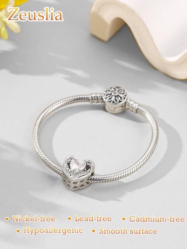Heart Birthstone Charms for Bracelets, 925 Sterling Silver Women Bead Charms for Charm Bracelets Necklace, Mother's Day Birthday Anniversary Jewelry Gifts for Wife Mom Grandma Daughter - style: Bead - Apr - Simulated Diamond