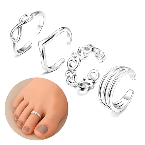 925 Sterling Silver Toe Rings Set for Women – Minimalist 14K Gold Plated Open Adjustable Bands, Simple Beach Foot Jewelry for Summer - color: Silver-Style2