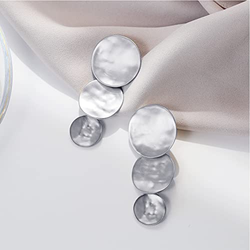 Matte Gold Silver Geometry Clip On Earrings for Women Retro Drop Clip Earrings for Women - style: 3 silver discs