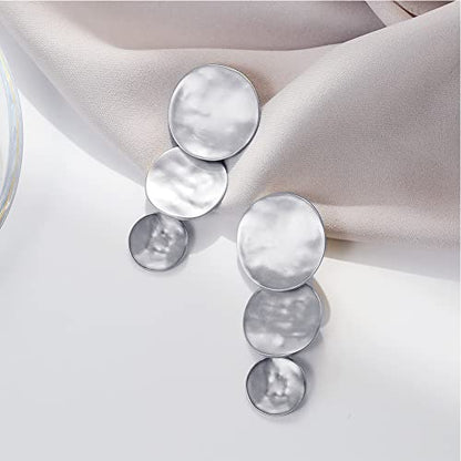 Matte Gold Silver Geometry Clip On Earrings for Women Retro Drop Clip Earrings for Women - style: 3 silver discs