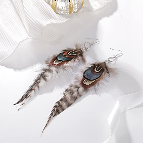 RUOFFETA Long Feather Earrings for Women, Boho Bohemian Earrings Multicolor Tassel Handmade Feather Earrings for Women Dangling - style: Style H