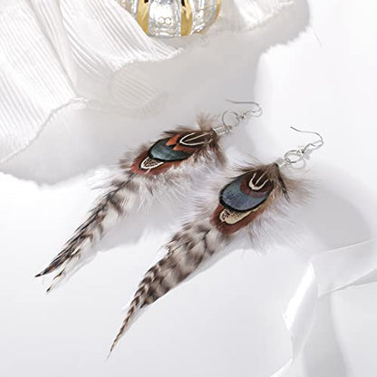 RUOFFETA Long Feather Earrings for Women, Boho Bohemian Earrings Multicolor Tassel Handmade Feather Earrings for Women Dangling - style: Style H