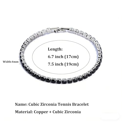 GulCean 14K Gold Plated 4mm Cubic Zirconia Classic Tennis Bracelet Copper CZ Charm Iced Out Tennis Bracelet for Women Men Size 6.7inch 7.5 inch - color: Black, size: 6.7inch(17cm)