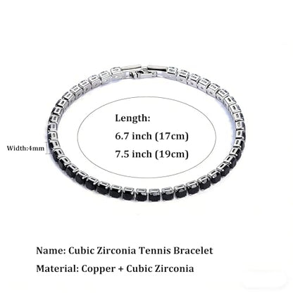 GulCean 14K Gold Plated 4mm Cubic Zirconia Classic Tennis Bracelet Copper CZ Charm Iced Out Tennis Bracelet for Women Men Size 6.7inch 7.5 inch - color: Black, size: 7.5inch(19cm)