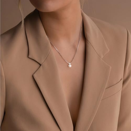WFYOU Silver Gold Pearl Necklaces for Women 14K Gold Plated Dainty Necklace | Wedding Charm Pendant Necklace, Simple Pearl Necklace Waterproof Non Tarnish, Pearl Jewelry, Mothers Day Bridesmaid Gifts - color: Silver, size: 6mm
