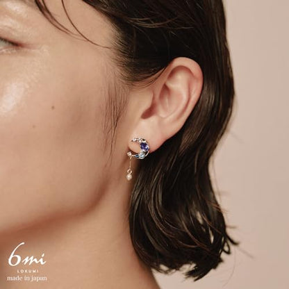 LOKUMI Preciosa Crystal Crescent Earrings | Nickel-Free Hypoallergenic Bijou Earrings | 24K Gold, 18K Pink Gold & Silver Plated, 4 Colors tp-60 - color: 24K Gold Plated & Blue