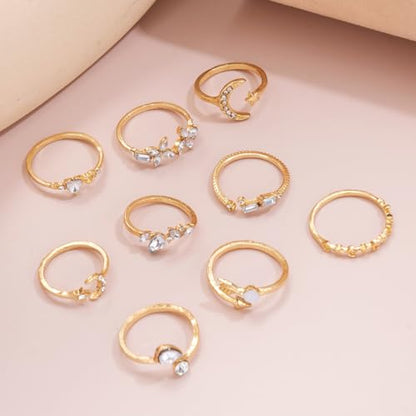 FUTIMELY Boho Retro Stackable Rings Sets for Women Knuckle Joint Finger Knuckle Nail Ring Sets Moon Stars Stack Preppy Statement Rings Cute Trendy Stuff Jewelry - style: B-2