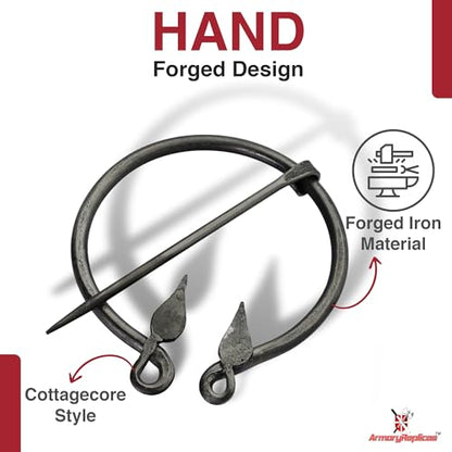 Armory Replicas™ Hand-Forged Viking & Celtic Cloak Pin Brooch – Medieval Fibula for Costumes, Reenactments, Cosplay & Historical Dress Accessories - style: Woodland Elf 4 Ring Pcs