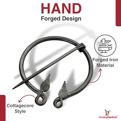 Armory Replicas™ Hand-Forged Viking & Celtic Cloak Pin Brooch – Medieval Fibula for Costumes, Reenactments, Cosplay & Historical Dress Accessories - style: Woodland Elf Ring