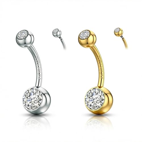 TOPBRIGHT G23 Titanium 14G Belly Button Rings - Internally Threaded Curved Barbell Hypoallergenic Navel Piercing Jewelry Gold Silver 2Pcs Set for Women 6mm 8mm 10mm 12mm 14mm 16mm - color: Silver&Gold-10mm bar