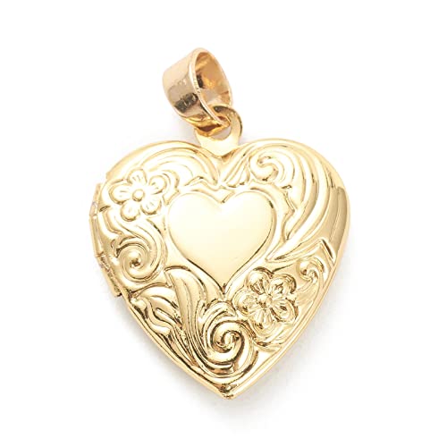 Craftdady 18K Gold Plated Brass Photo Locket Frame Pendants Charms for Necklaces Personalized Jewelry Crafts Making - size: 22.5x19.5mm Heart a