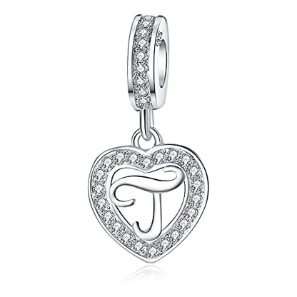 925 Sterling Silver Letter Charms A~Z Alphabet Charm Letter Beads fit Pandora European Bracelets fit Wife Mom Christmas Birthday Gift - color: T