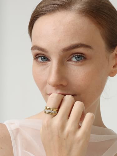 14k Gold Filled Rings For Women, Trendy Dainty X Ring | Gold Stacking Rings Non Tarnish,Chunky Statement Rings for Women - size: 8