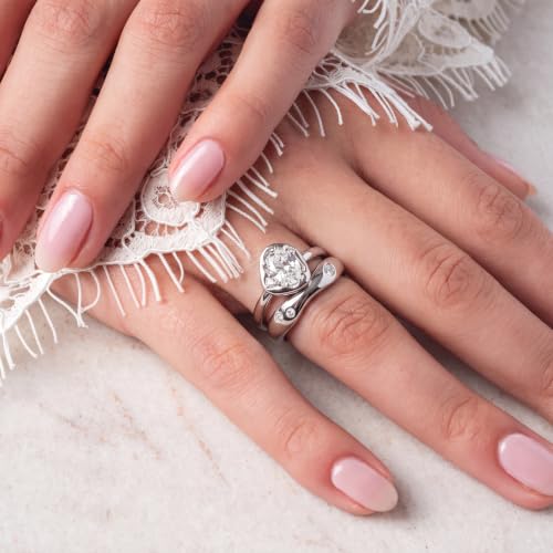 18K Gold & Silver Plated Stackable Ring Set for Women, CZ Curved Wave Stacking Bands, Statement Promise Rings for Wedding Engagement, Trendy Dainty Jewelry Gift - color: Silver 3