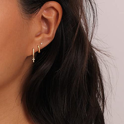 Freekiss 3 Pairs Hoop Earrings Set - Dainty Stud Dangle Cartilage for Women | Hypoallergenic Earrings, Cubic Zirconia Stackable Trendy Small Set Jewelry Gifts for Women - style: Cross Set-gd