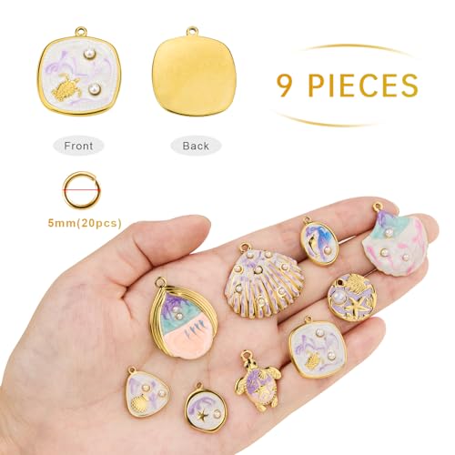 UMAOKANG 9 Pack Gold Plated Stainless Steel Charms Bulk, Purple Enamel Ocean Collection Charm Pendant for Jewelry Making - color: Purple