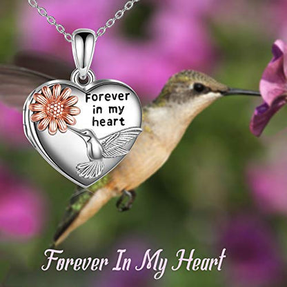 YFN Locket Necklace 925 Sterling Silver Heart Locket Necklace that Holds Pictures for Women Jewelry Gifts - style: heart hummingbird flower