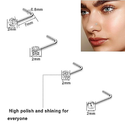 ONESING 9-40 Pcs Nose Rings - Hoops, Studs & L Shape - Hypoallergenic Stainless Steel Nose Piercings for Women & Men - color: Silver-40Pcs
