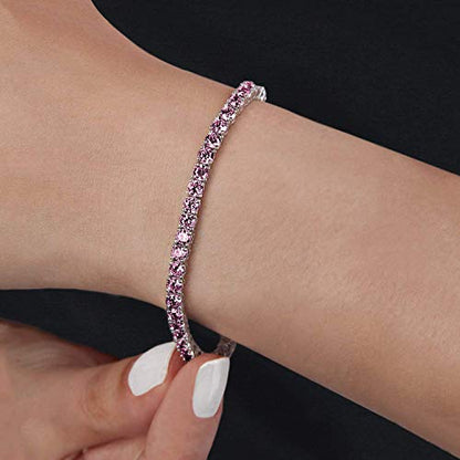 Savlano 14K Gold Plated Cubic Zirconia Round 4MM Classic Tennis Bracelet For Women - style: Pink