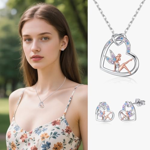 Fairy Gift Necklace/Earrings for Women 925 Sterling Silver Angel Elf Jewelry Gifts for Daughter - color: Earrings-A