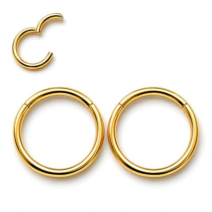 AMASIS Nose Rings and Nose Studs Set, Stainless Steel Hinged Nose Hoops and CZ Studs, Select Sizes and Styles for Nostril Septum Cartilage Piercing Jewelry - color: Gold, size: 2-Piece Hoops,18Gauge,7mm