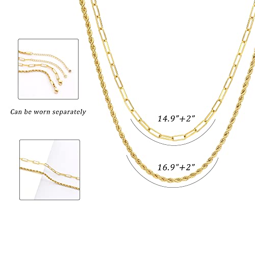 CHESKY 14K Gold Plated Layered Chain Necklace for Women | Trendy Cuban Link Chain, Chunky Paperclip Chain, Toggle Clasp Necklace, Fashion Gold Jewelry, Daily Gift for Women - style: Paperclip/Rope-GD