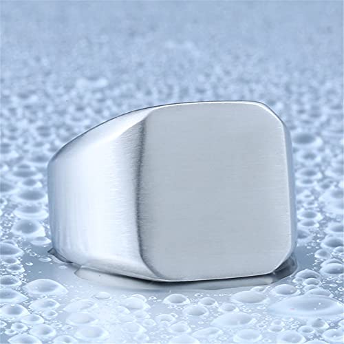 Stainless Steel Signet Rings for Men Women Solid Square Biker Rings Band Flat Top - color: Silver