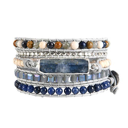 YGLINE Boho Handmade Wrap Leather Tube Crystal Stone Bracelet for Women - color: Topaz