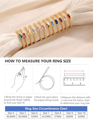 RLMOON Birthstone Gold Rings for Women Non Tarnish 14K Gold Plated Eternity Stackable Rings Dainty CZ Gemstone Engagement Rings Wedding Band Jewelry Gifts Size 4-10 - color: 12. December(Created Blue Topaz)